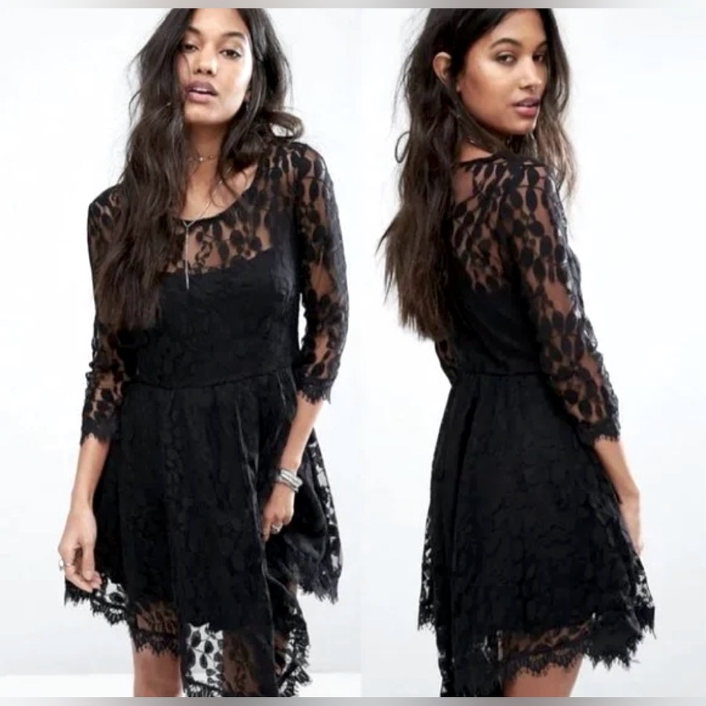 Free people black lace dress size 2